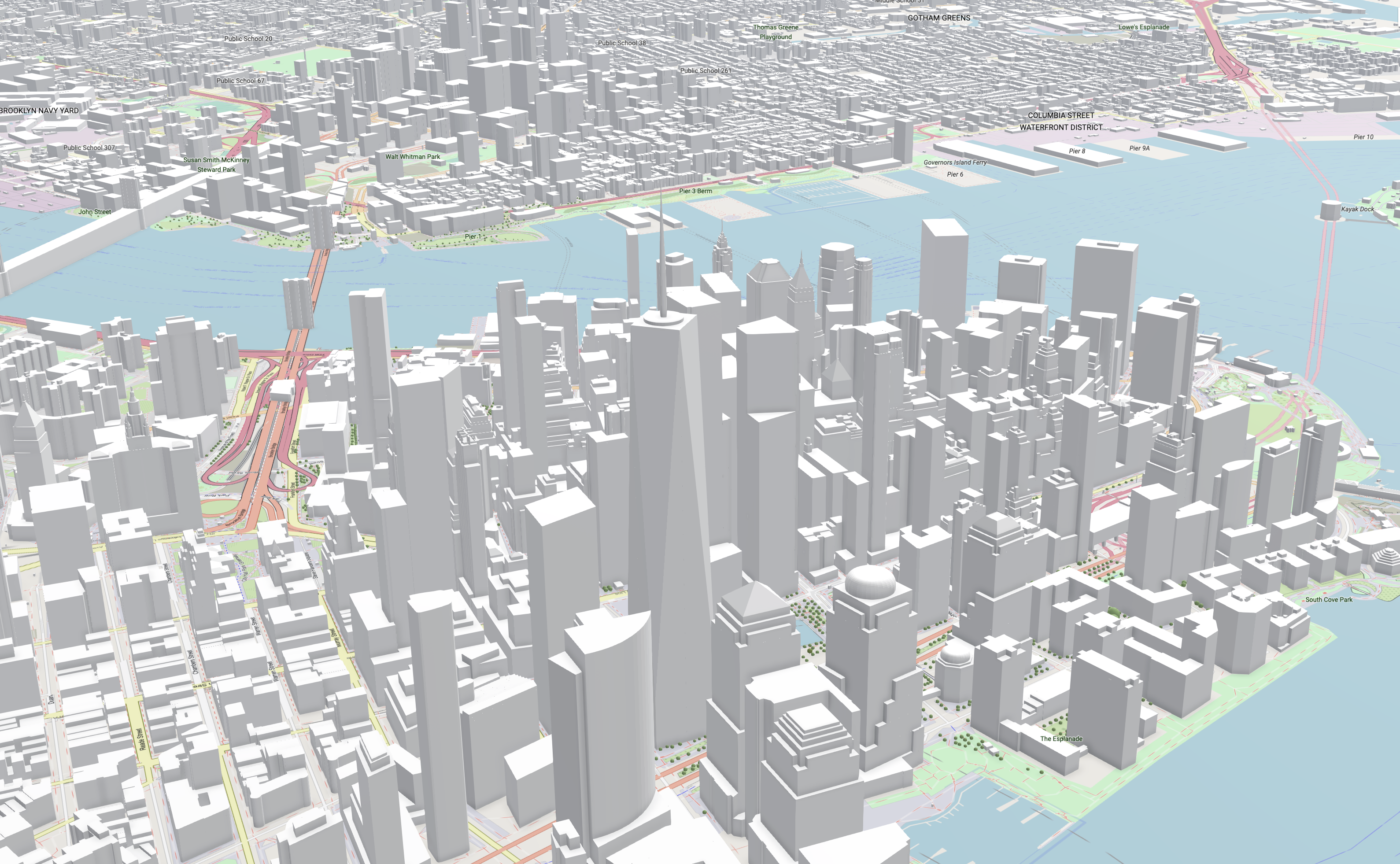 3D Map of New York with buildings and the sea